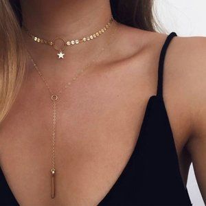 Dainty Boho Layered Gold Choker Necklace